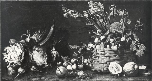 Perotti, Mario — Tintore Simone del - sec. XVII - Natura morta con cesto di frutta e fiori con ortaggi — insieme